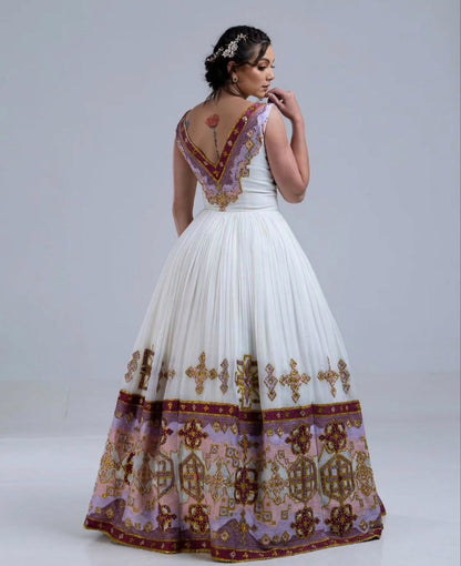 Gorgeous Ethiopian Wedding Dress Traditional Habesha Kemis Sleeveless Ethiopian Wedding Dress 115