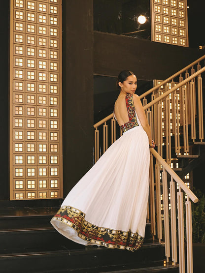 Elegant Backless Ethiopian Traditional Dress Habesha & Eritrean Inspired Habesha Kemis Multicolor Habesha Dress 126