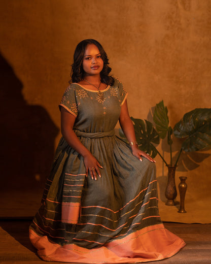 Peach Design Habesha Dress  Striped Pattern Habesha Kemis Cultural Ethiopian Clothing 170