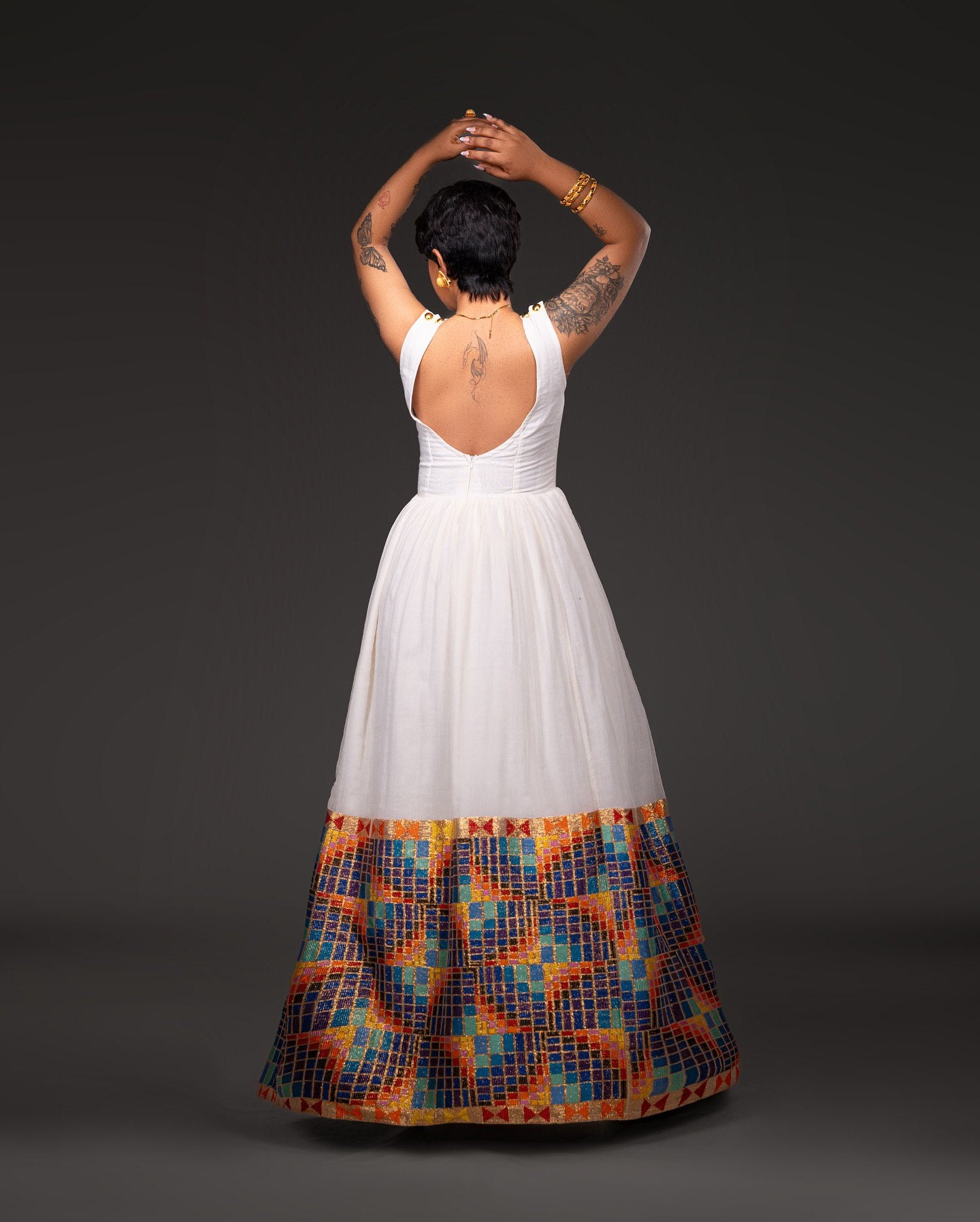 Multicolor Border Ethiopian Traditional Dress Graceful Habesha Dress Timeless Habesha Kemis 199
