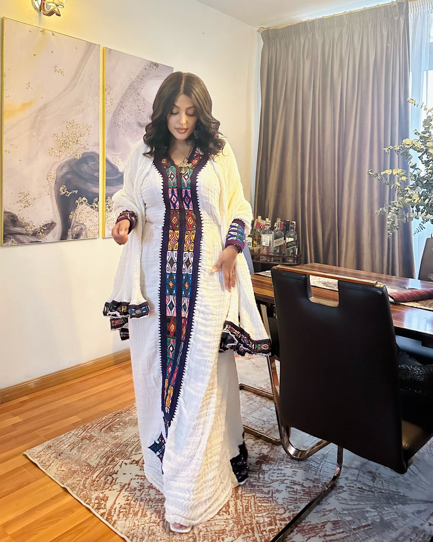 Authentic Habesha Kemis Traditional Ethiopian Dress Multicolor Embroidery Habesha Dress 247
