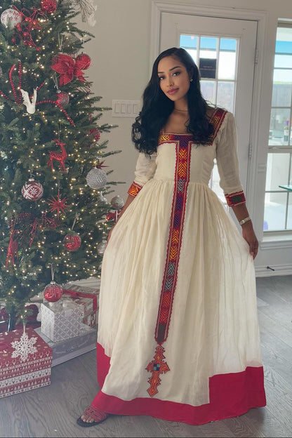 Handwoven Heritage Attire Habesha Dress Bold Ethiopian Traditional Dress Vibrant Habesha Kemis 273