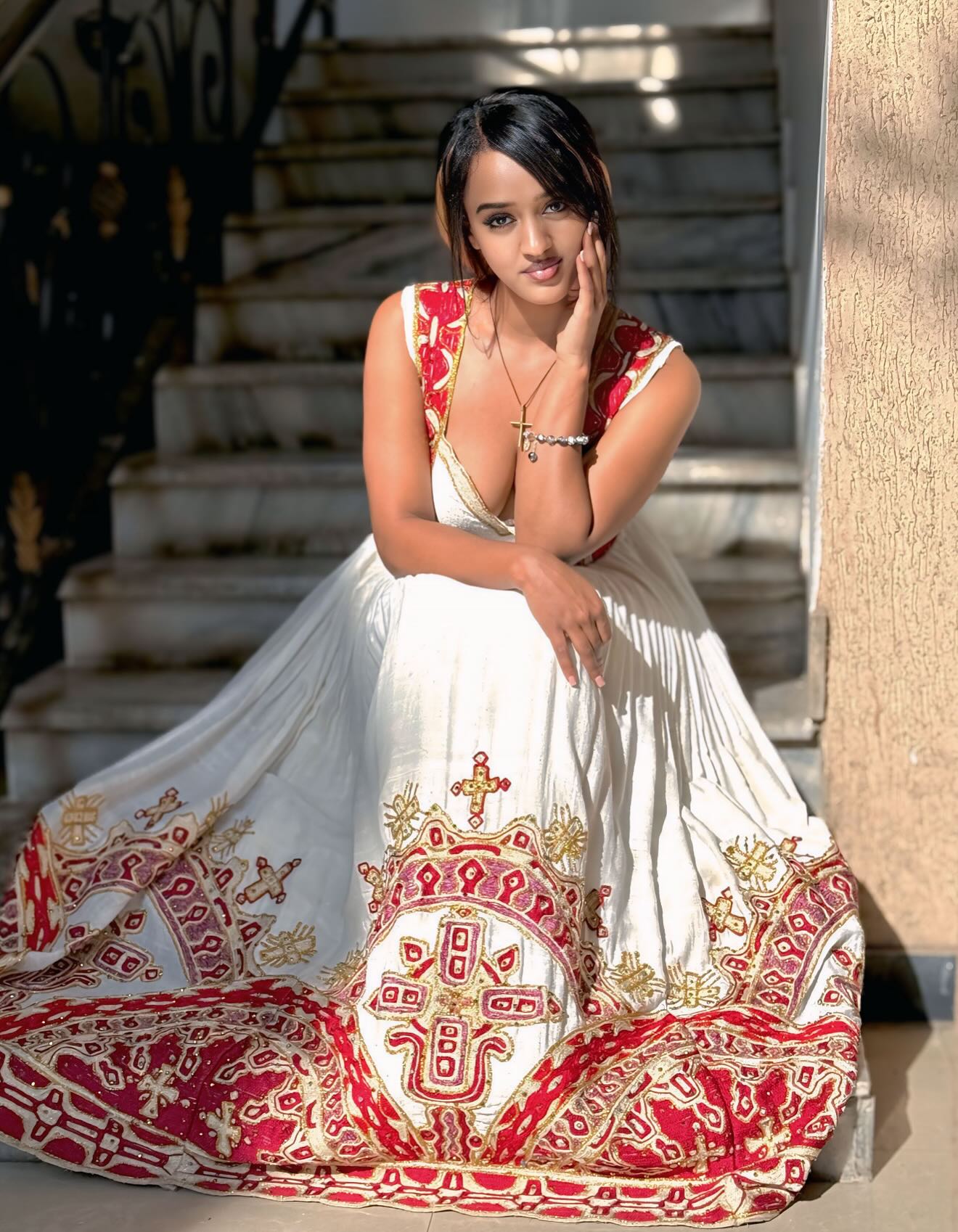 Sleeveless Habesha Dress Red & Gold Embroidery Habesha Kemis Ethiopian Clothing Style 408