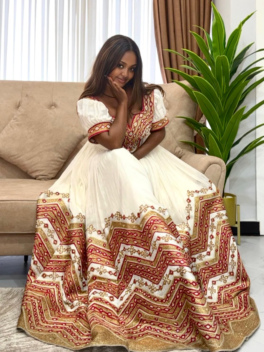 Ethiopian Wedding Dress Short Sleeve Habesha Kemis Golden Embroidery Habesha Dress 484