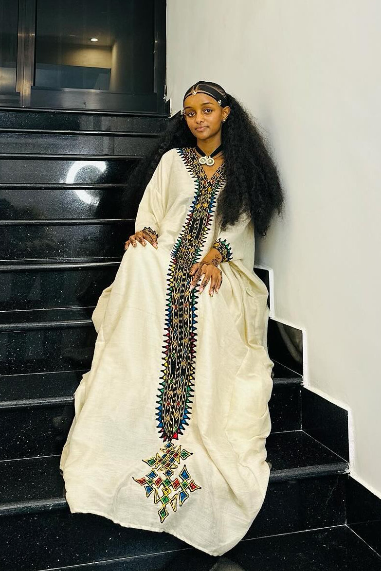 Long Sleeve Habesha Dress Multicolor Embroidery Habesha Kemis Timeless Ethiopian Clothing 494