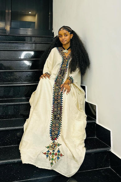 Long Sleeve Habesha Dress Multicolor Embroidery Habesha Kemis Timeless Ethiopian Clothing 494