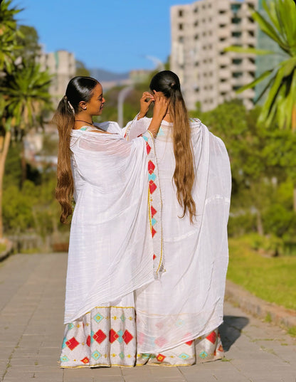 Sleeveless Habesha Dress V-neckline Habesha Kemis Timeless Ethiopian Clothing 517