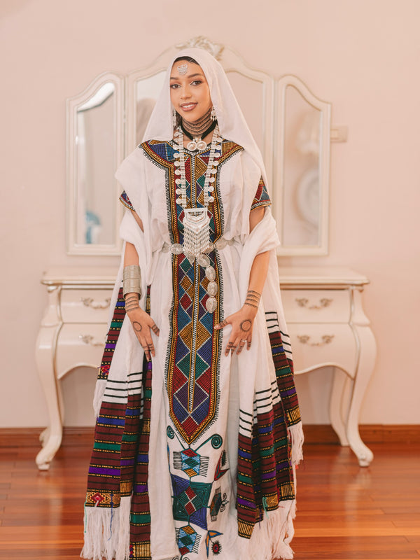 Majestic Eritrean Habesha Dress with Vibrant Handwoven Heritage Patterns