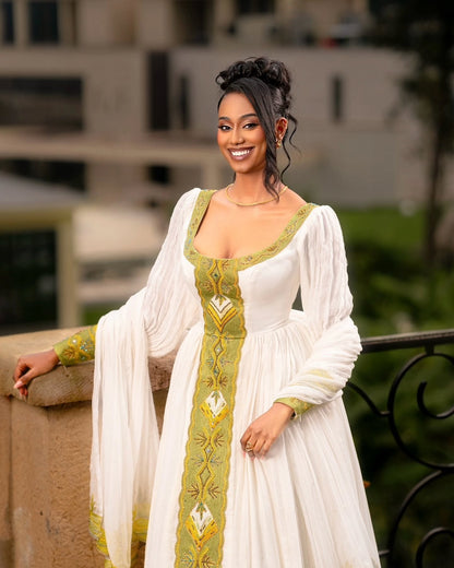 Ethiopian Traditional Dress Gold Embroidered Habesha Kemis & Cultural Attire Graceful Habesha Dress 156