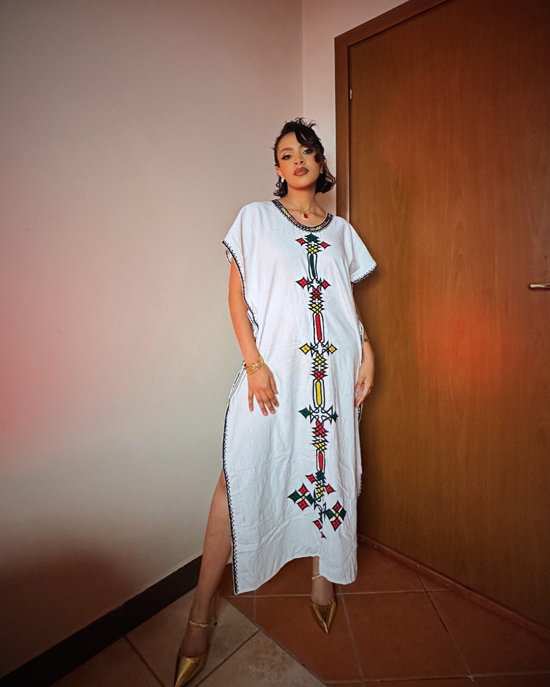 White Habesha Traditional Dress – Ethiopian Clothing with Cross Embroidery