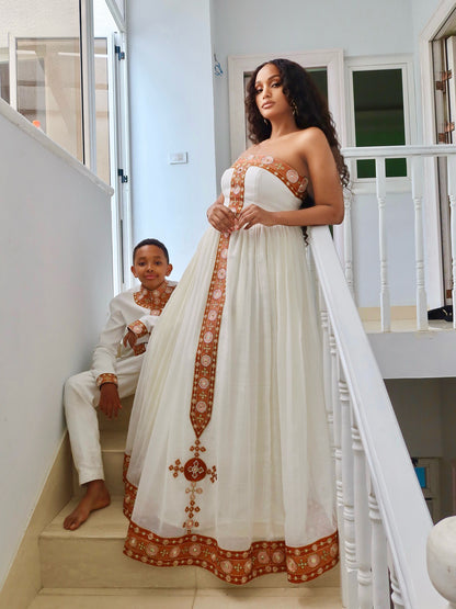 Strapless Habesha Kemis Red and Gold Embroidery Habesha Dress Elegant Ethiopian Clothing 200