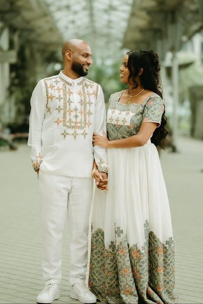 Matching Habesha Couple Outfit Traditional Ethiopian & Eritrean Dress Set