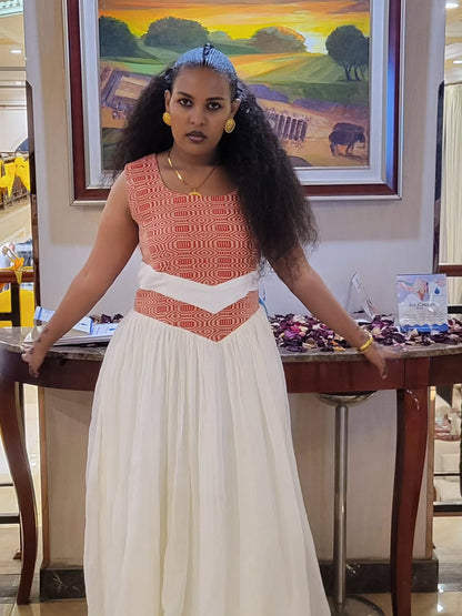 Handwoven Habesha Dress Traditional Ethiopian Cultural Style Sleeveless Habesha Kemis 228