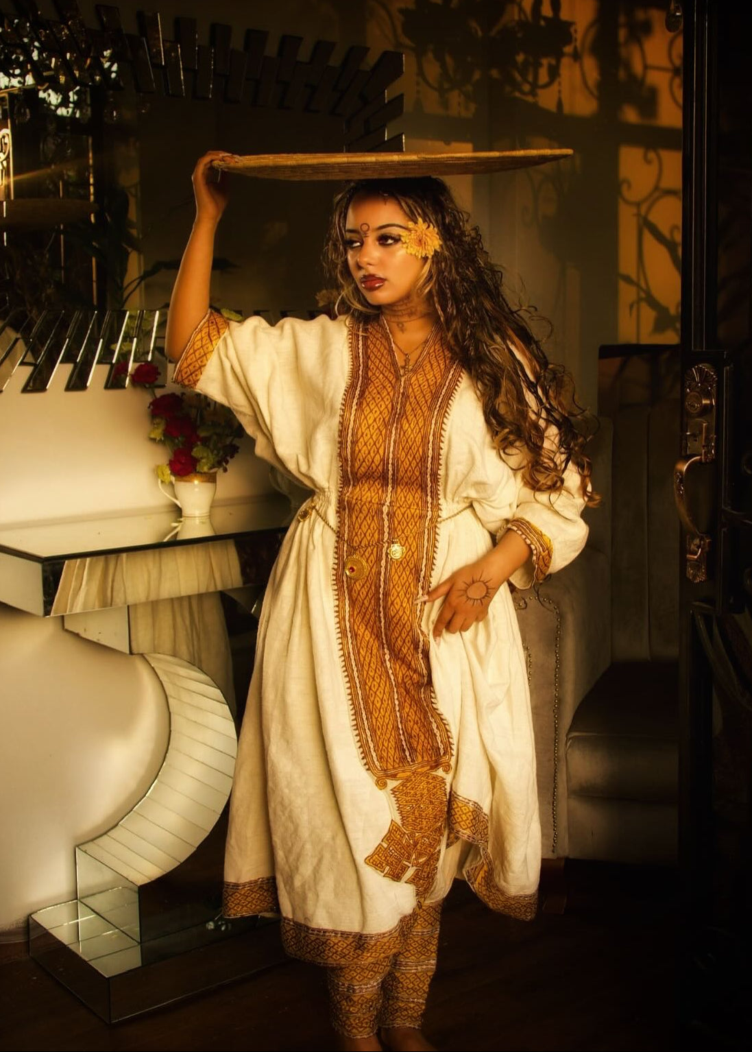 Golden Habesha Kemis Traditional Ethiopian Dress Elegant Habesha Dress