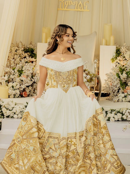 Ethiopian Wedding Dress Authentic Habesha Traditional Dress with Handwoven Detail