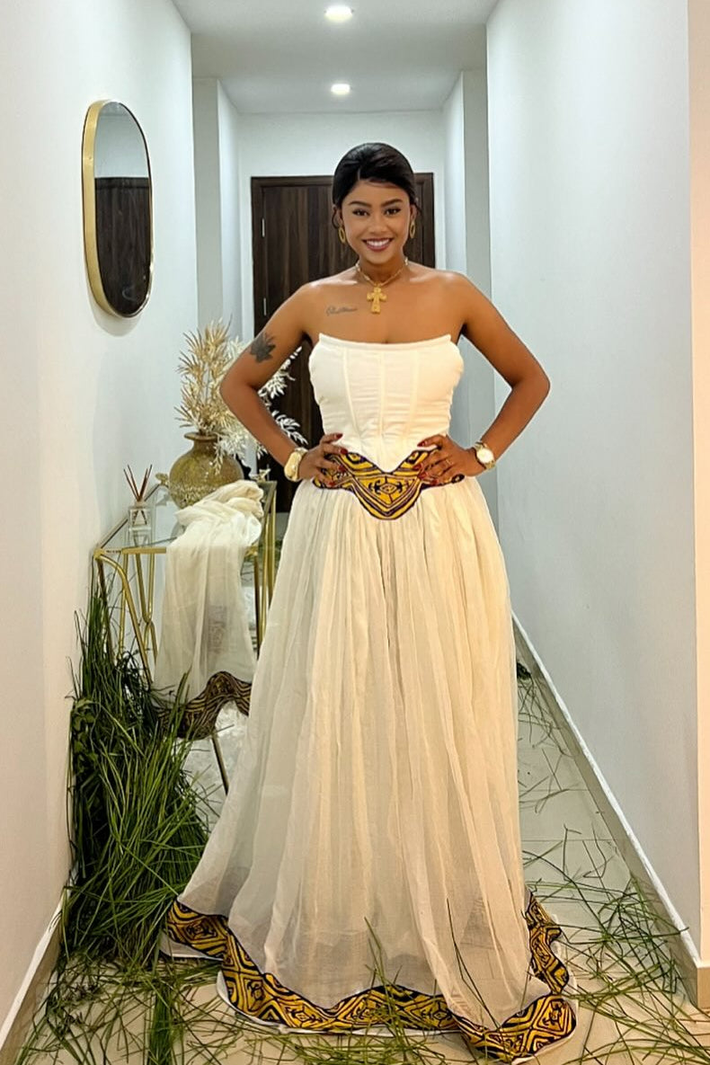 Strapless White Habesha Dress Timeless Elegance Habesha Kemis Stylish Ethiopian Clothing 432