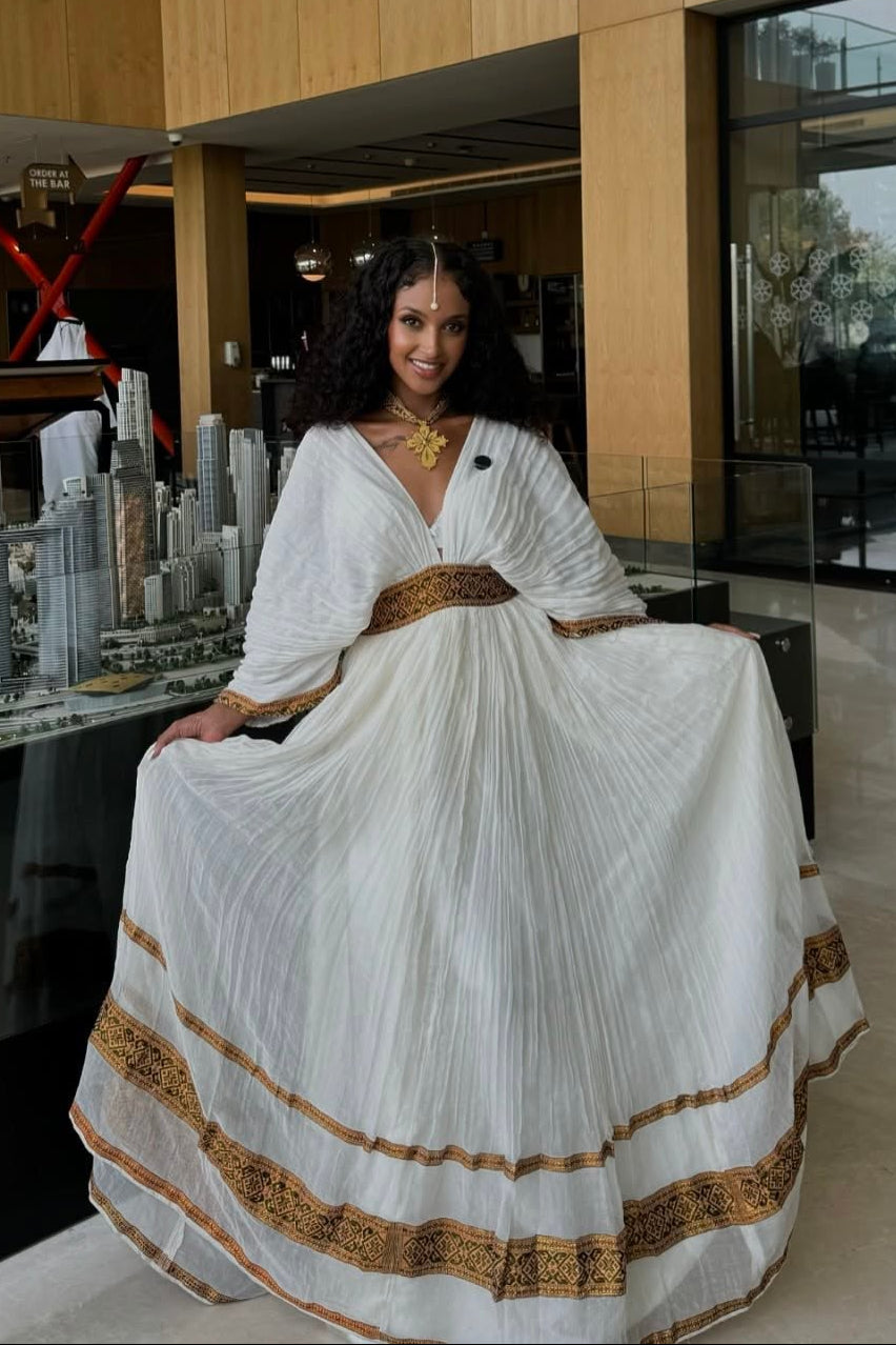 V-Neckline Habesha Kemis Beautiful Habesha Dress