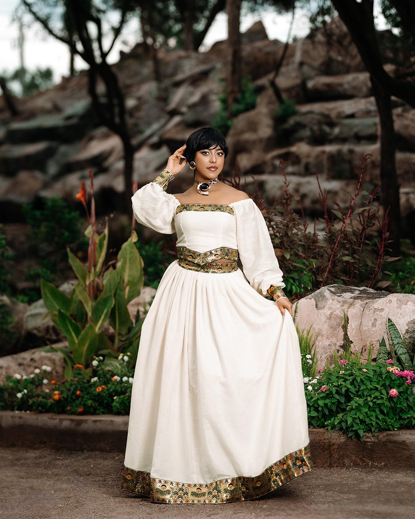 Off-Shoulder Habesha Kemis Long Sleeve Ethiopian Clothing Charming Habesha Dress 659
