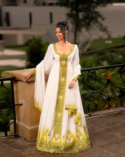 Ethiopian Traditional Dress Gold Embroidered Habesha Kemis & Cultural Attire Graceful Habesha Dress 156