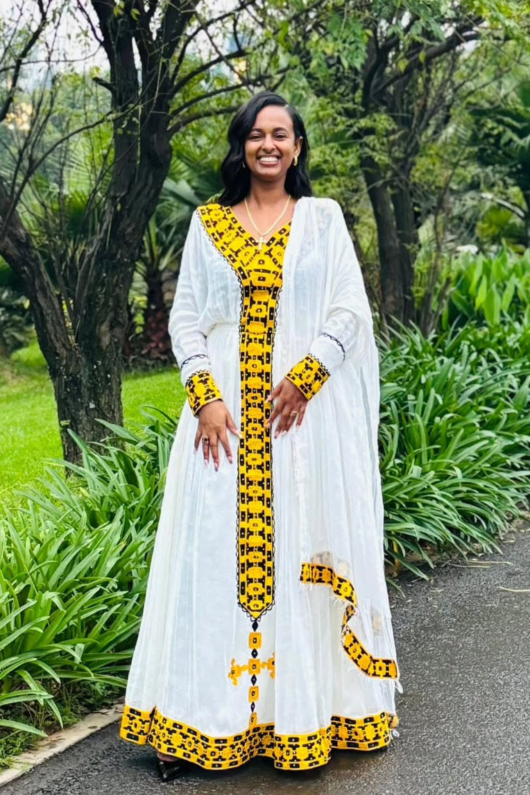 White And Yellow Habesha Traditional Dress Ethiopian Traditional Clothing