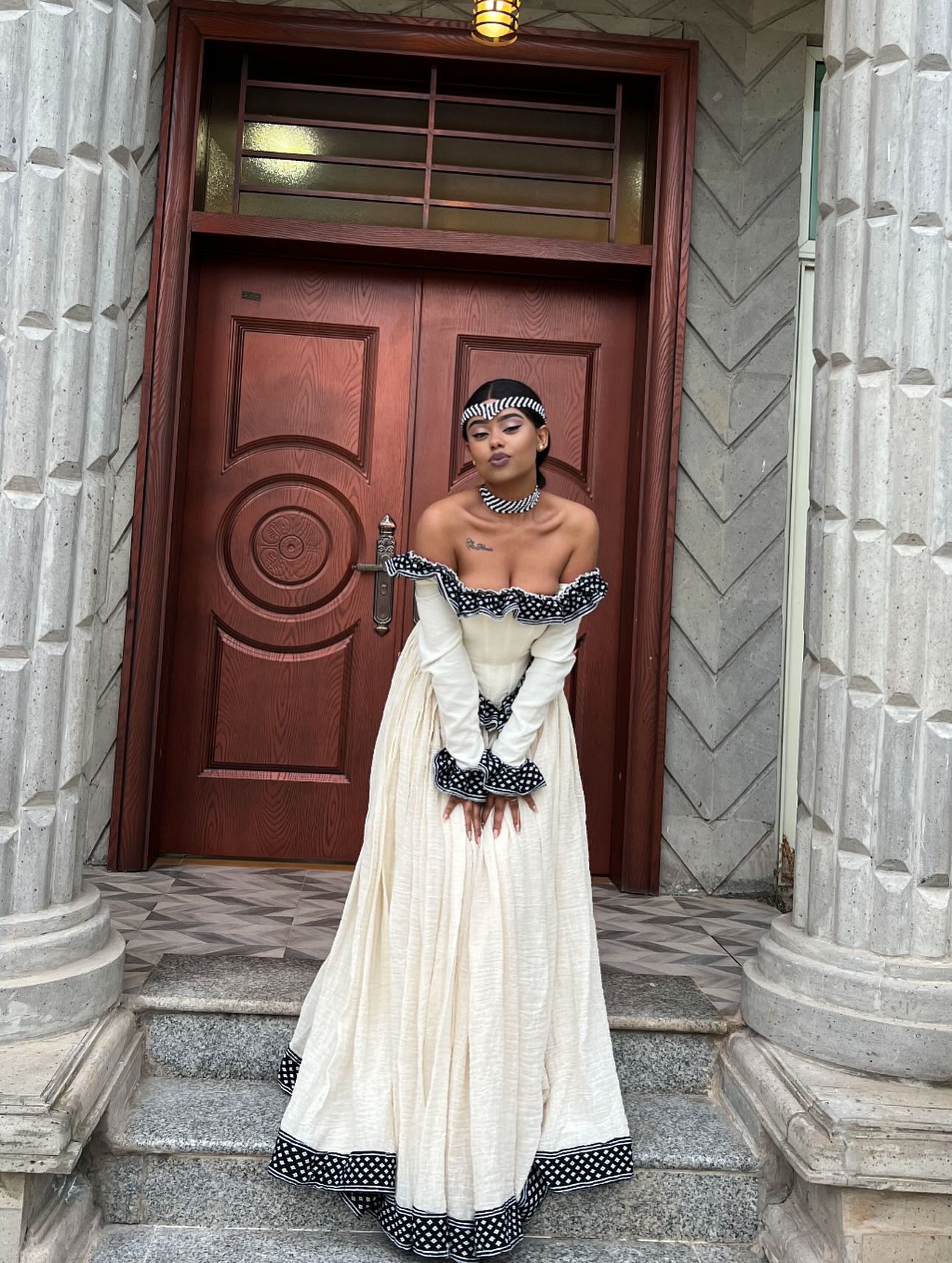 Elegant Long Sleeve Habesha Traditional Dress Off-Shoulder Habesha Kemis XXL
