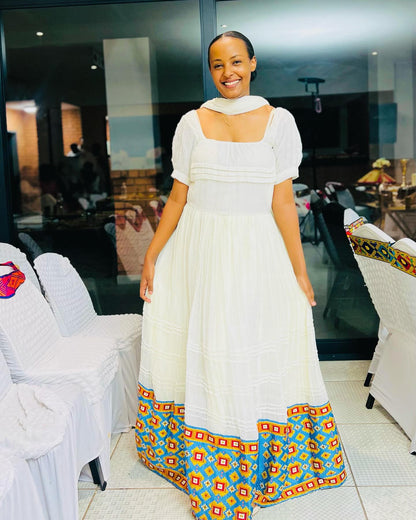 Traditional Ethiopian Clothing Style  White Habesha Kemis with Cultural Design