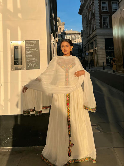 Stylish Puff Sleeve Habesha Kemis Long Sleeve Habesha Dress Traditional Ethiopian Clothing 576