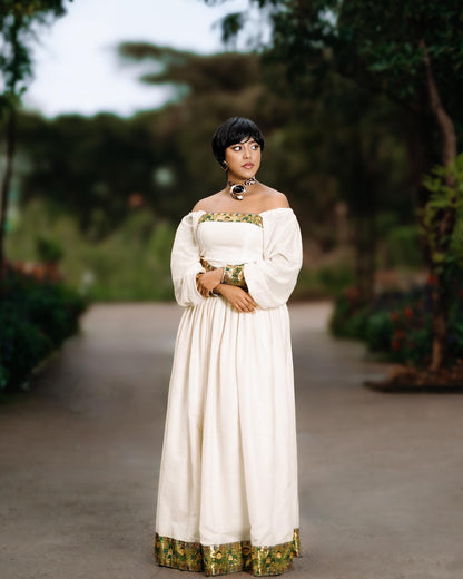 Off-Shoulder Habesha Kemis Long Sleeve Ethiopian Clothing Charming Habesha Dress 659