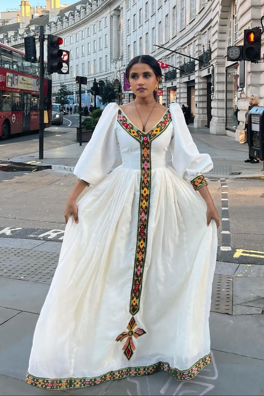 
Elegant Puff Sleeve Long Sleeve Habesha Kemis Traditional Ethiopian Clothing