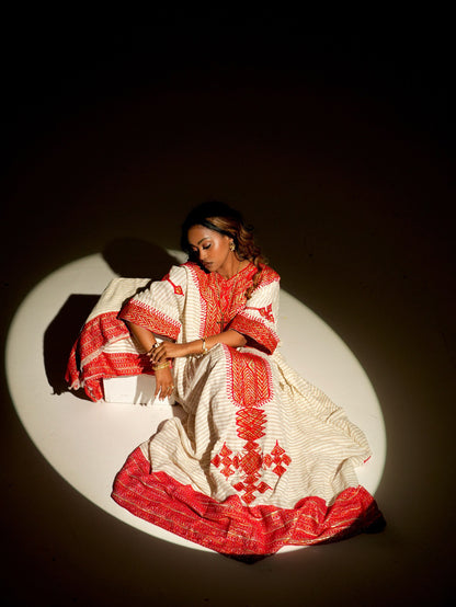Timeless Habesha Kemis Red Embroidery Habesha Dress Traditional Ethiopian Clothing 584