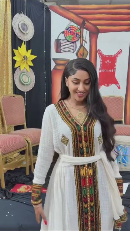 Multicolored Geometric Habesha kemis online Woven Habesha Dress Design Tirtir 1178