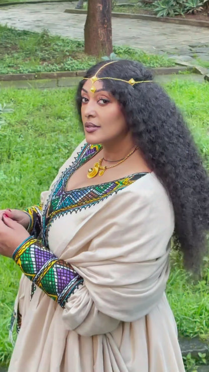 Regal Violet Chevron Habesha Kemis Online Handloomed Traditional Ethiopian Clothing For Festive 1085