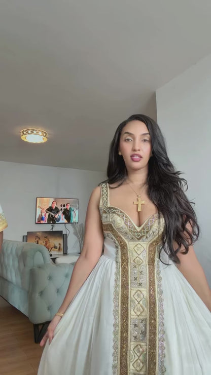 Bronze & Warm Gold Filigree Ethiopian Clothing Sleeveless Eritrean dress with Central Tilf 1195