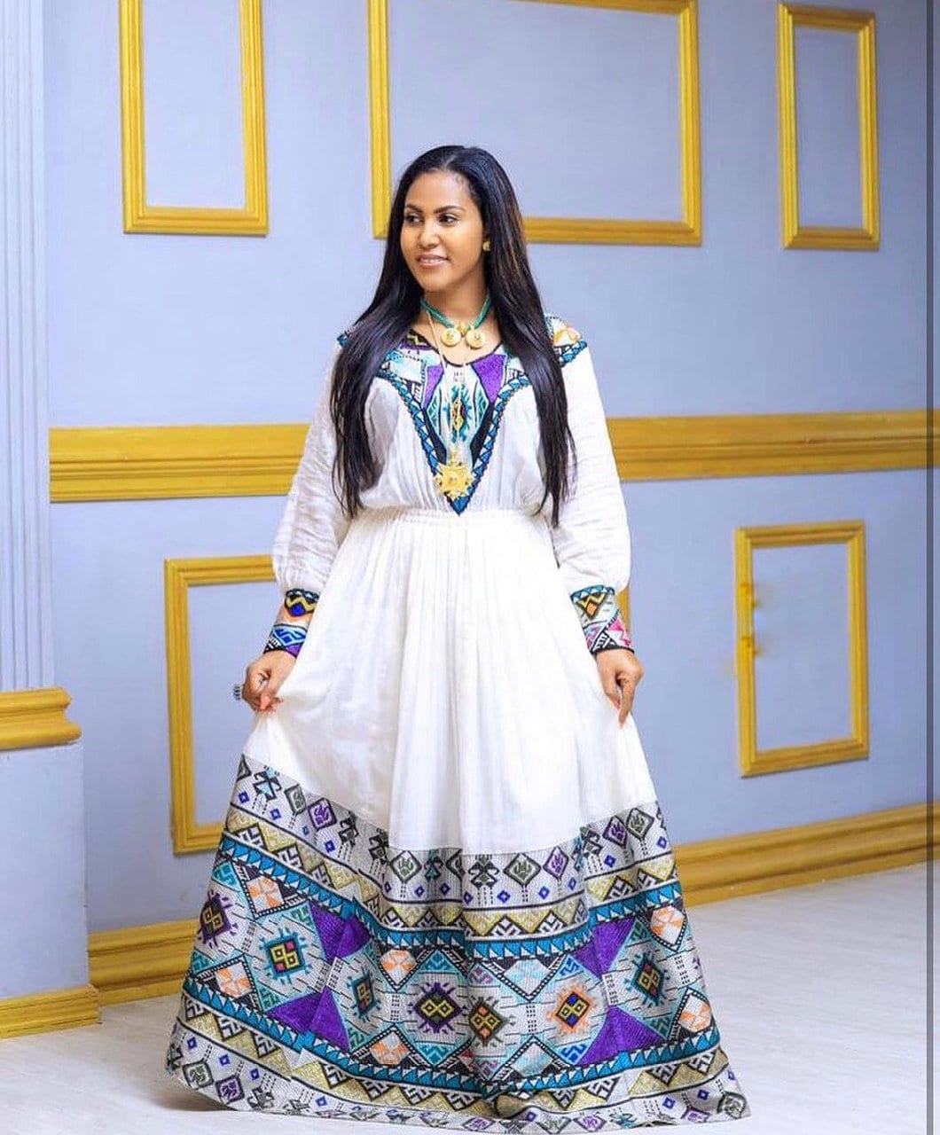 Timeless Handwoven Habesha Dress with Vibrant Pattern Design Habesha Kemis Habesha Libs es00138