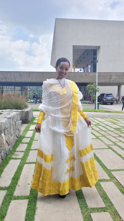 Yellow Design Elegant Habesha Dress Modern Habesha Kemis Habesha Libs es00157