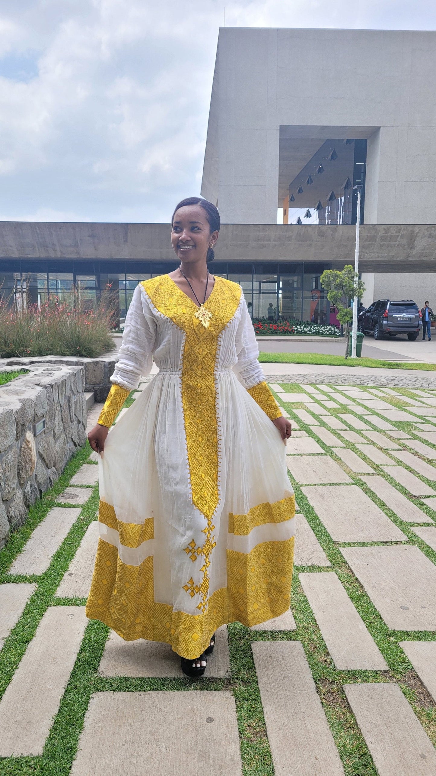 Yellow Design Elegant Habesha Dress Modern Habesha Kemis Habesha Libs es00157